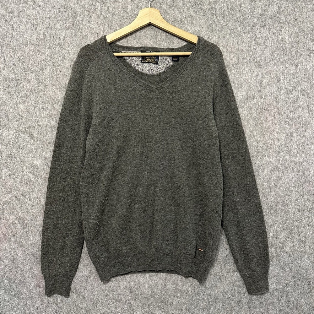 Scotch & Soda V-Neck Sweater Men's Sz L Lambswool Knit Preppy Gray